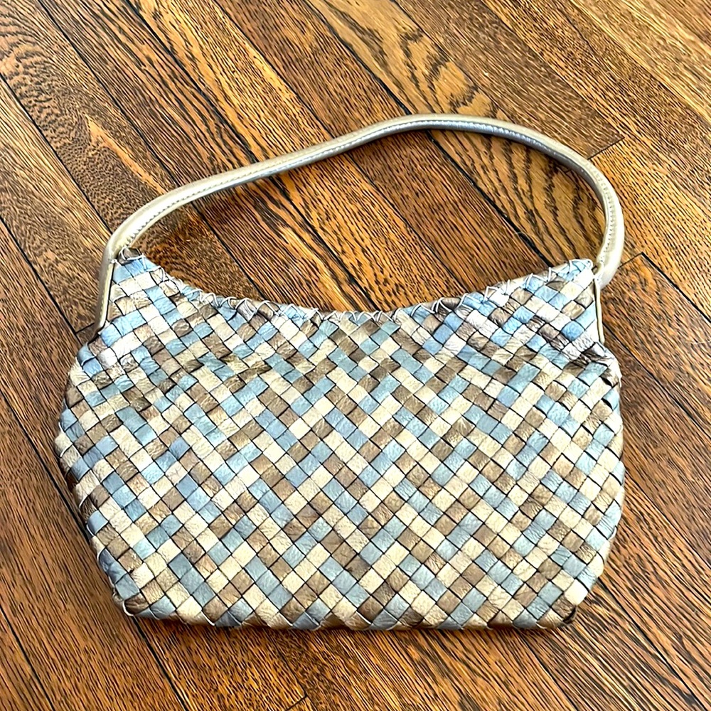 Gold, silver and copper weave leather shoulder bag